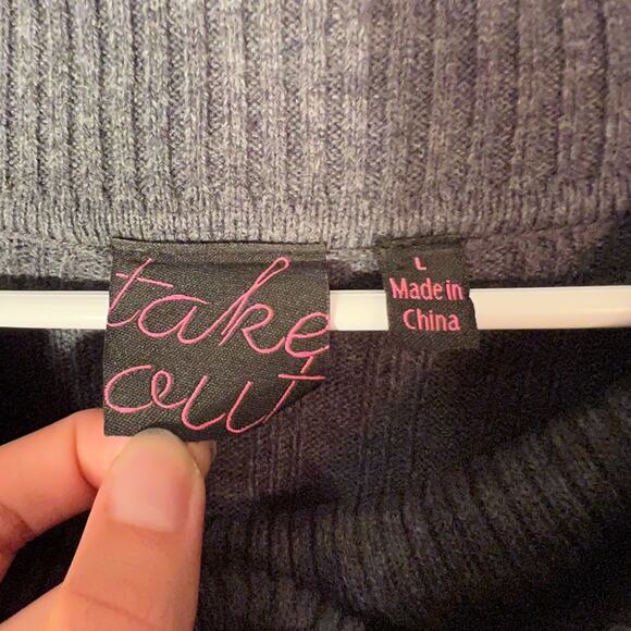 Take out ribbed cowl neck 1/2 sleeve gray sweater y2k style size large fall - Picture 6 of 7